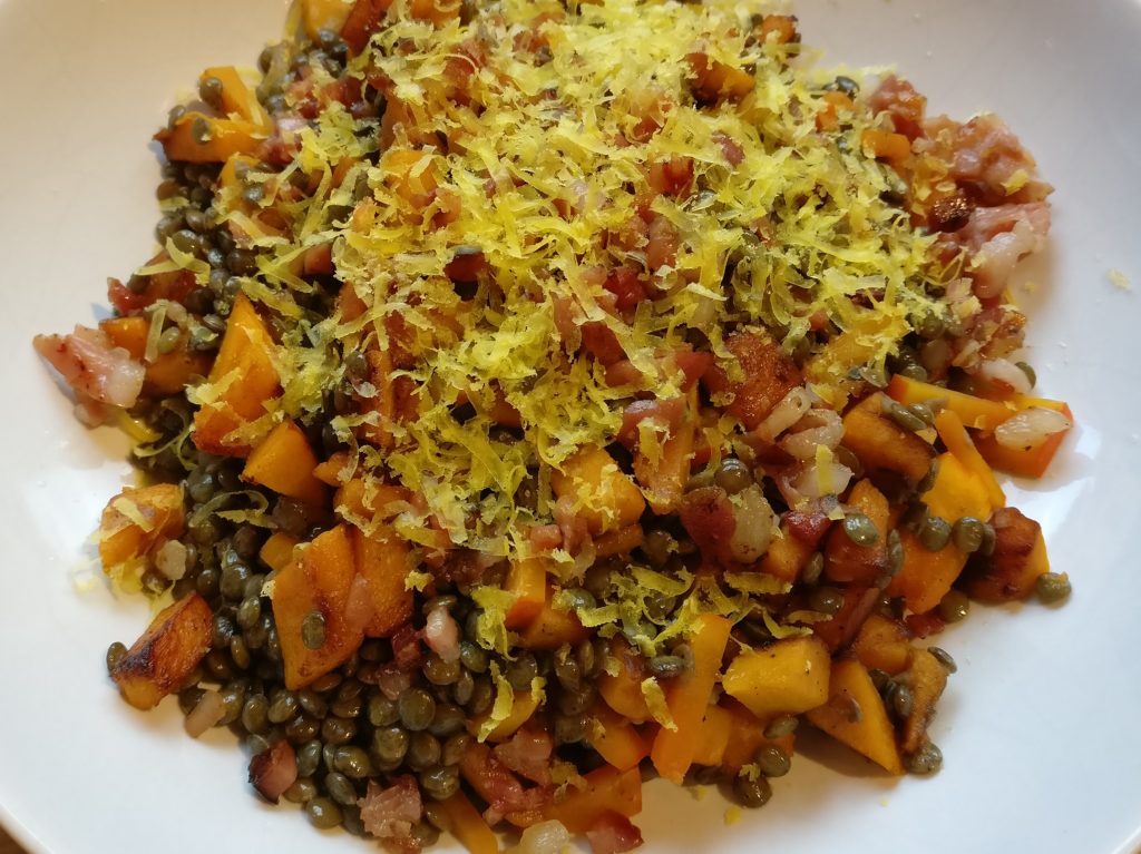 Linsen, Kürbis, Speck, Eigelb 4
